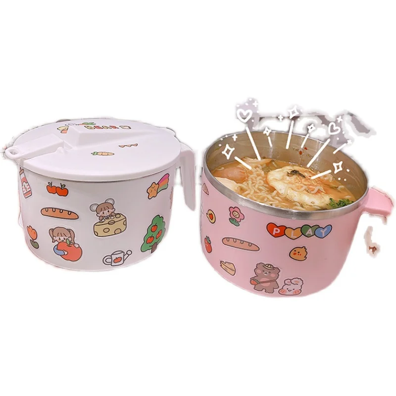 

With rice bowl dormitory bubble noodle bowl when the box insulation belt cover with pores stainless steel belt to prevent hot
