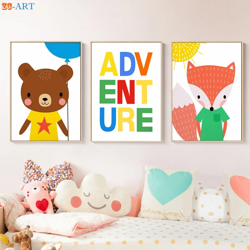 Милый медведь с принтом &quotЛиса&quot Приключения Цитата плакат холст картины для