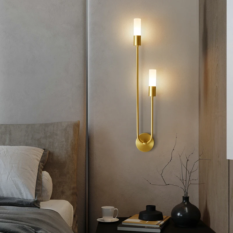 Nordic Wall Lamp Golden Led for Bedroom Bedside Living Room TV Background Corridor Stairs Aisle Copper Bracket Lighting Fixtures