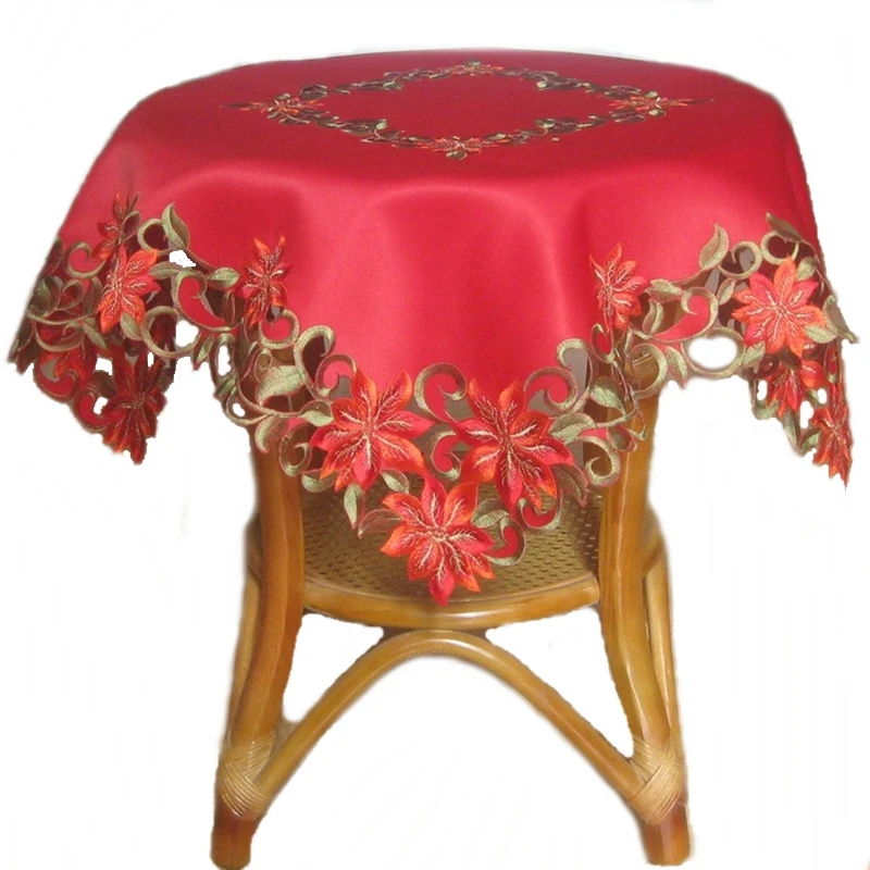 Рождественская вышитая скатерть для нового года атласная красная полотенце