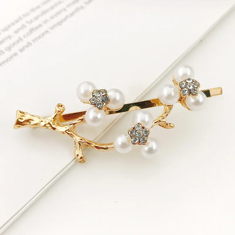 

Classic Branches Hairpin Crystal Pearl Flower Fringe Hair Clamps Luxury Gold Metal Hair Clips Headwear Accessories 2 Pieces New