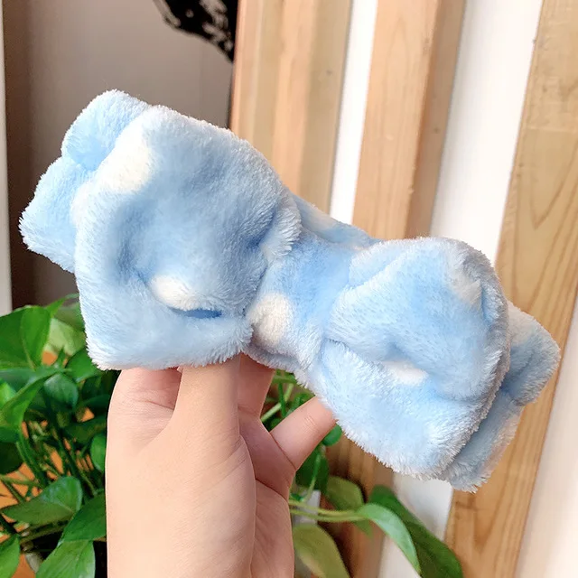 light blue dot Новинка, мягкие бантики из кораллового флиса с надписью «OMG» для женщин и девочек, милые повязки для волос, повязки для волос, головные уборы, аксессуары для волос - Цвет: light blue dot