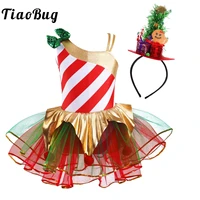 kids girls christmas dress sequin sleeveless ballet tutu dance leotard fancy dress elf xmas striped candy cane costume