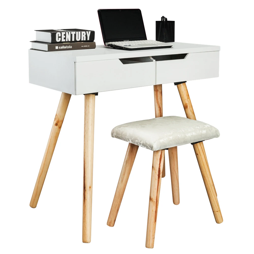 

80cm Single Round Mirror with Bulb & 4 Drawers Furniture Bedroom Dressing Makeup Table Modern Simple Storage Table