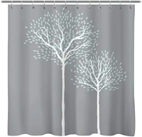 abstract tree shower curtain set grey background cloth polyester fabric bathroom hanging curtains home bathtub decor screens