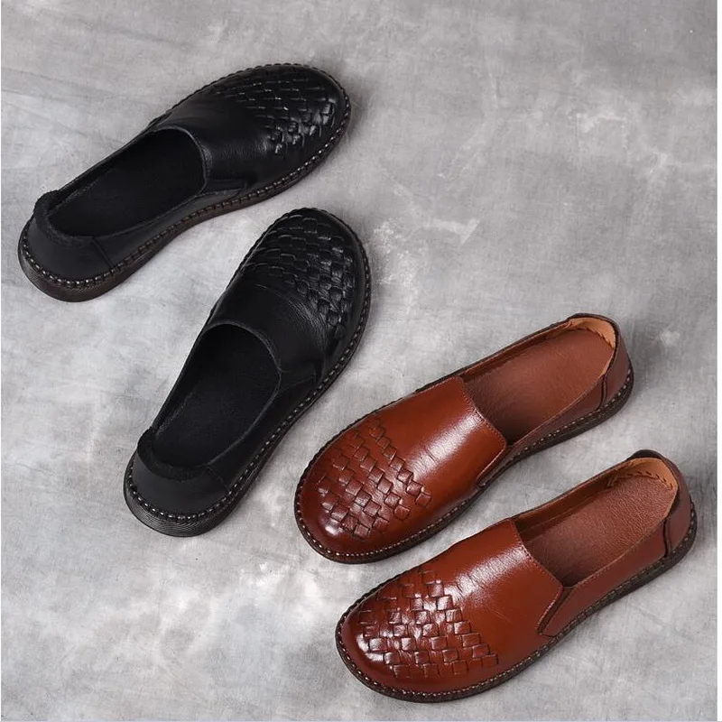 RUSHIMAN 2021 Fashion Loafers Genuine Leather Women Flats Soft Comfortable Casual Shoes handmade Flat Shoes