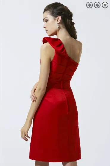 

free shipping dinner dress 2016 New fashion Party Prom Gown one sleeve brides maid short dress red blush Bridesmaid Dresses