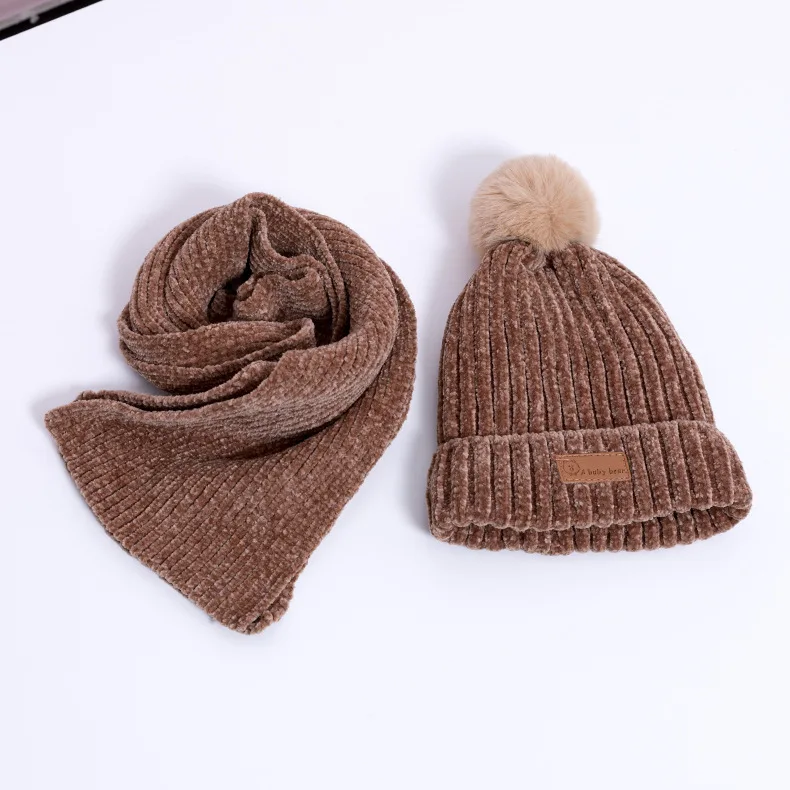 Coffee 2Pcs 2 шт./3 шт./компл., детские наборы шарф Шапка Зимняя Теплая Бархатная шапка шарф перчатки для маленьких мальчиков и девочек, костюмы хлопковая шерсть Младенческая шапочка, шапки - Цвет: Coffee 2Pcs