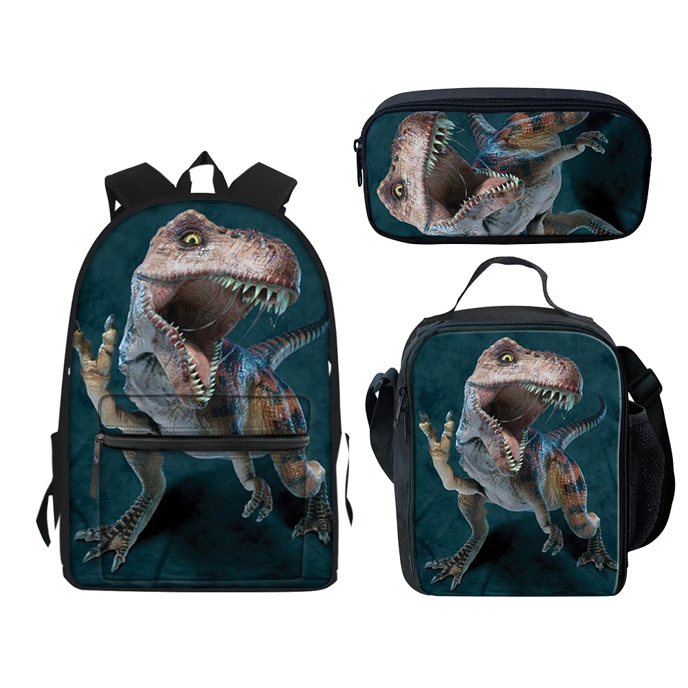 

Art Dinosaur Kids School Bags Student Shoulder Girls 3pcs Pattern Orthopedic Satchel Backpack Pencil Book Bag Teenagers Rucksack