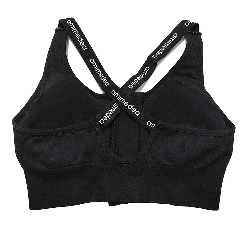 

Front zipper seamlessly gathers fitness running underwear cross thin shoulder strap alphabet quick-drying yoga underwear