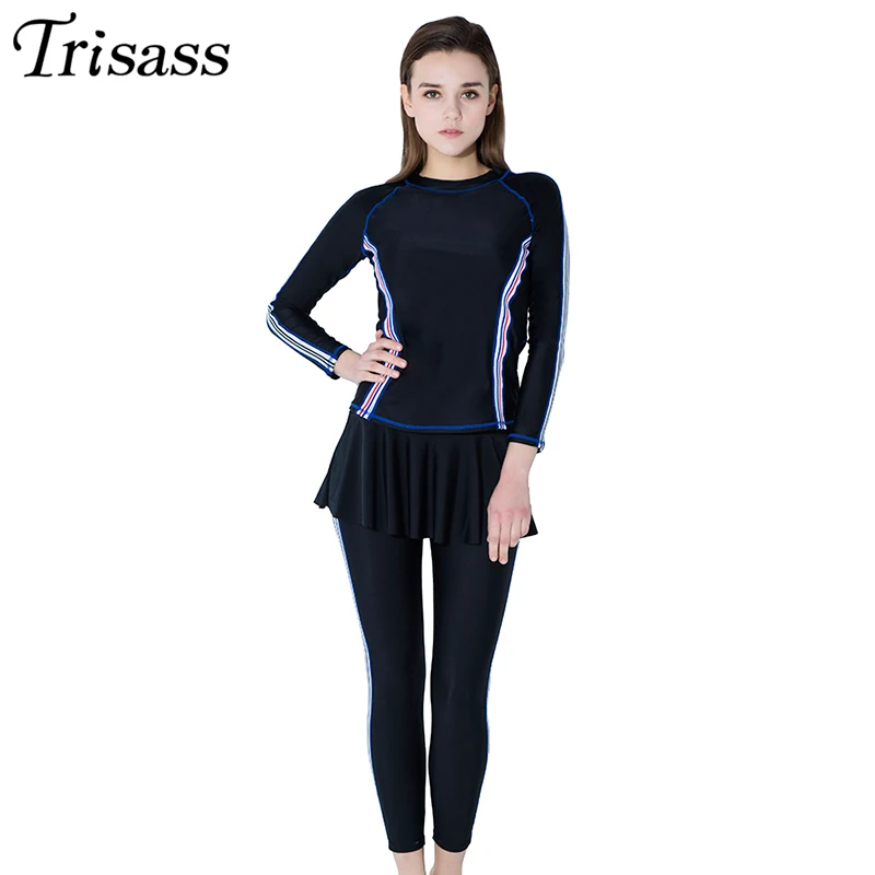 Trisass Новый женский Профессиональный Цельный купальник с длинным рукавом юбка