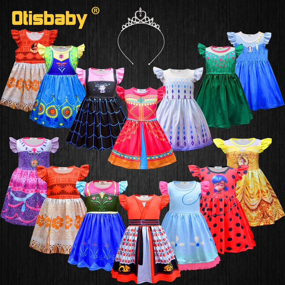 1-8Y Elsa Anna Moana Dress for Girls Halloween Carnival Baby Princess Jasmine Cosplay Costume Summer Cute Toddler Casual Clothes