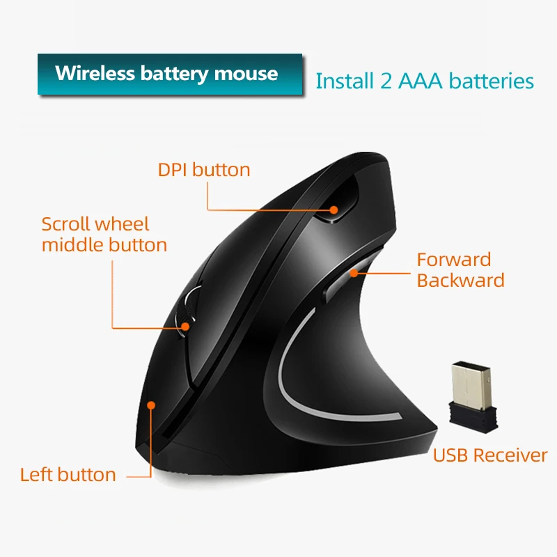 Беспроводная оптическая мышь эргономичная Вертикальная игровая 2 4G 800/1200/1600DPI с