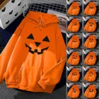 Женская толстовка с капюшоном, Толстовка Оверсайз с длинным рукавом и капюшоном на Хэллоуин, с забавными цветными тыквами, зима 2022