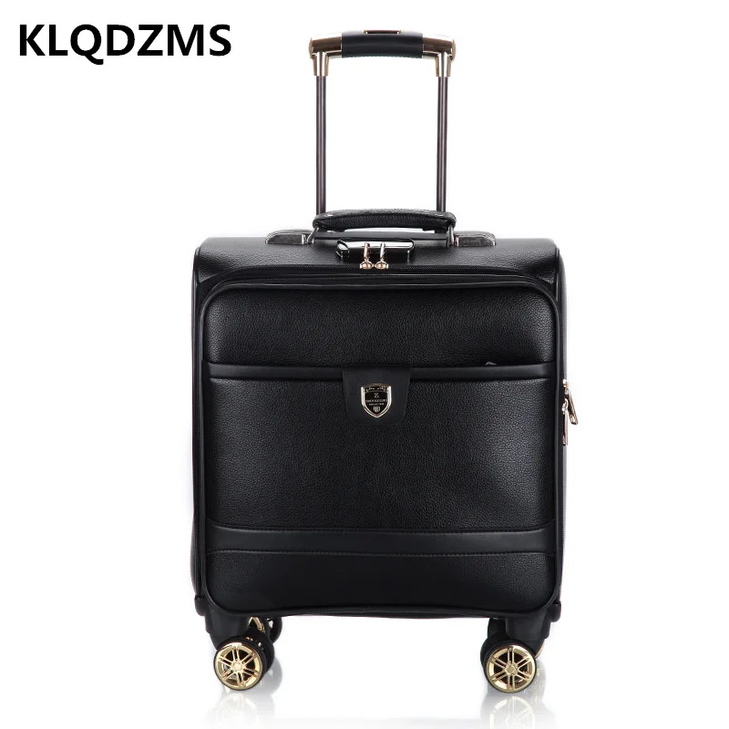KLQDZMS Fashion Trolley Luggage Bag 18 Inch PU Men's Business Travel Boarding Suitcase Spinner Rolling Luggage