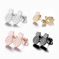 stainless steel earring for women hollow unique sweet pineapple korean style jewelry gift cute mini teens rose gold earring