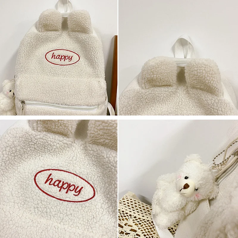 

2021 New Kpop Kawaii Lamb Plush Backpack Cartoon Bunny Ear Cute School Bags for Teenage College Large Capacity Peluches Bag Gift
