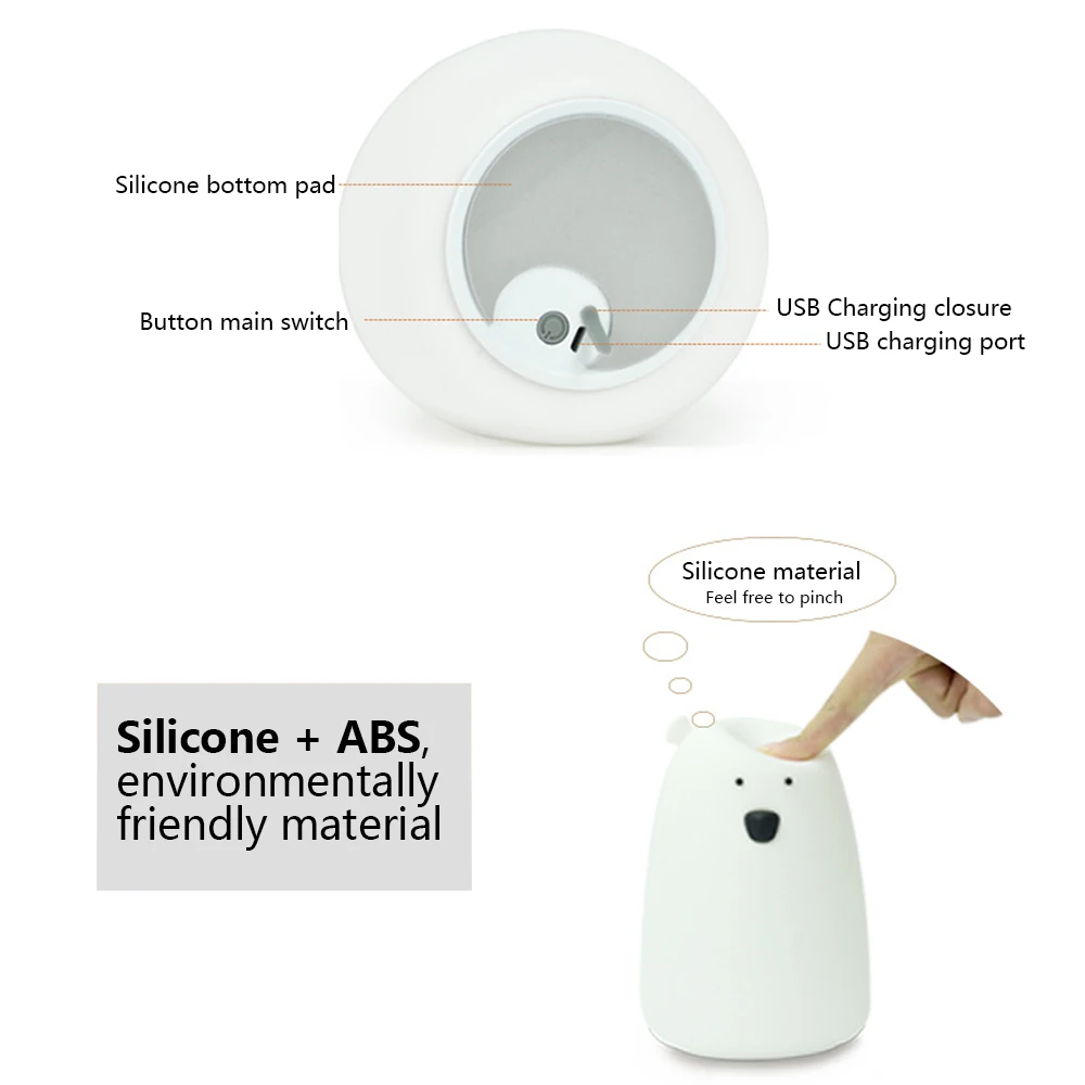 Силиконовый ночник в виде медведя цветная светодиодная прикроватная лампа