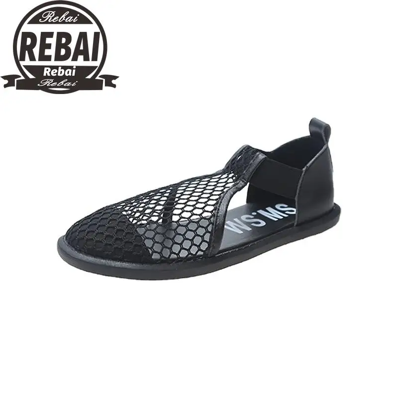 

Sandals Straps Shoes Closed Toe 2021 Summer Breathable Women's Heels Suit Female Beige Girls Laces Black Comfort Flat Low
