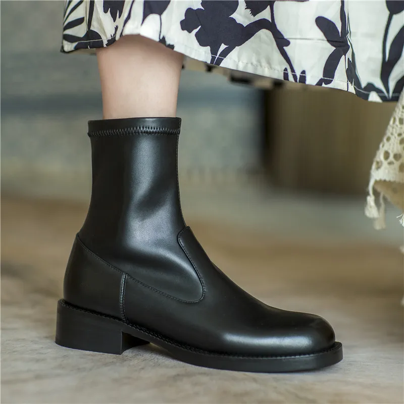 

FEDONAS 2021 Newest Women Ankle Boots Genuine Leather Fashion High Heels Boots Boots Winter Round Toe Office Lady Shoes Woman