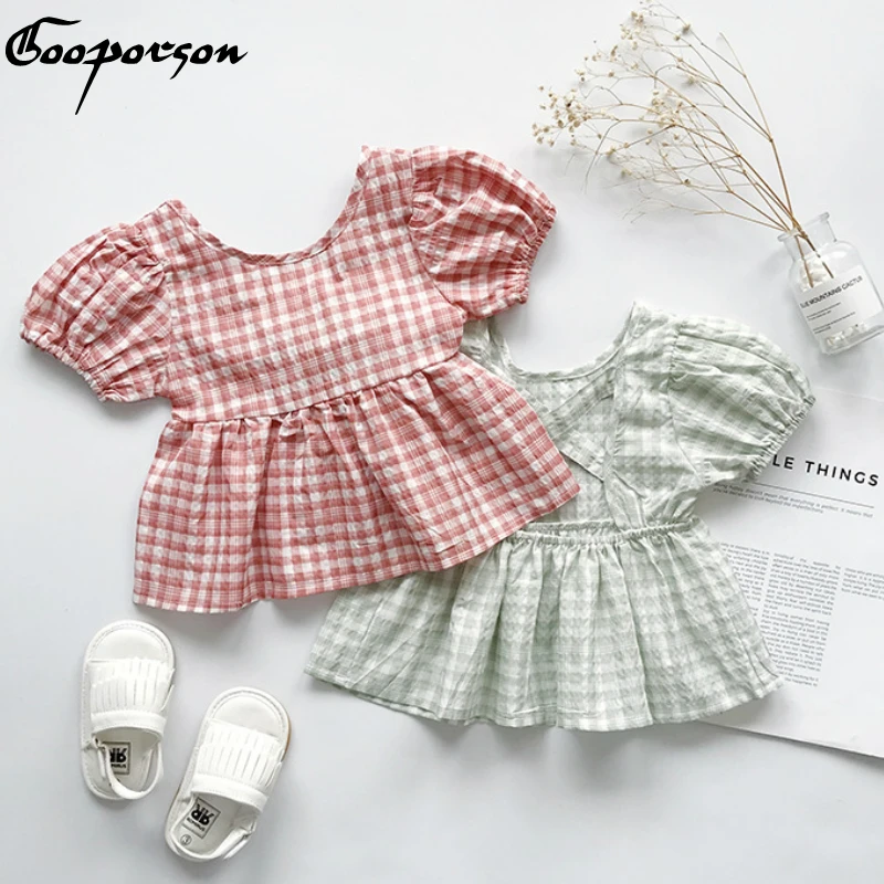 Летняя рубашка для маленьких девочек блузка с короткими рукавами малышей тонкие