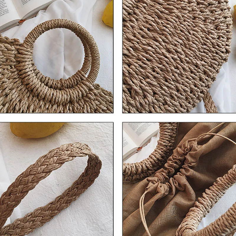 Женская Плетеная соломенная сумка ручной работы полукруглая через плечо пляжная