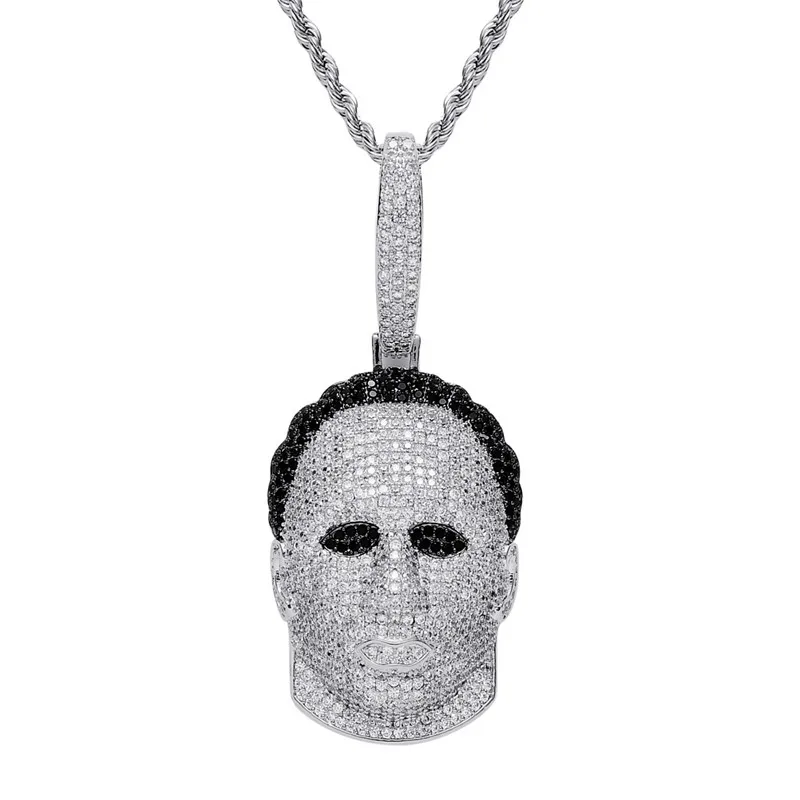 New Fashion Designer Hip Hop Iced Out Cubic Zircon Human Head Mask Pendants Necklace Rock Rapper Jewelry For Men | Украшения и