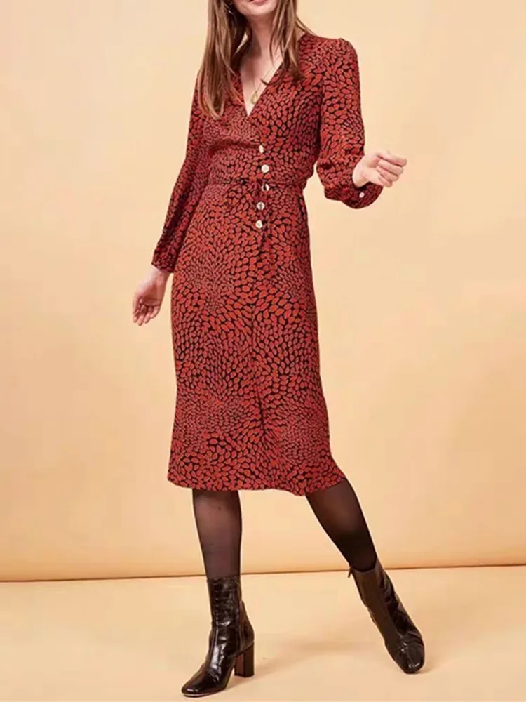 Женское цельнокроеное платье миди из вискозы с запахом и V образным