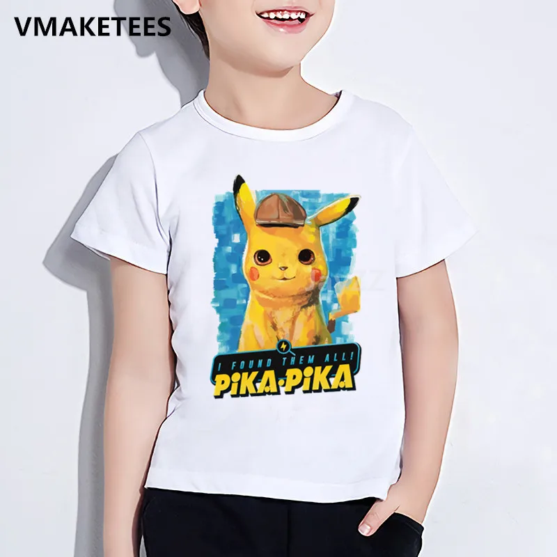 Детская футболка с принтом Pokemon Go Detective Pikachu забавная одежда летняя белая для