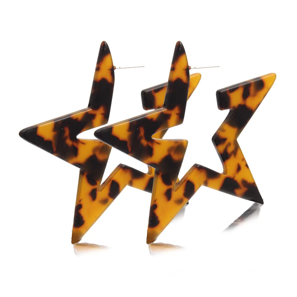 

Big Pentagram Tortoise Shell Stud Earrings for Women Acrylic Acetate Fashion Korean Leopard Earrings Party Earring Jewelry Gifts