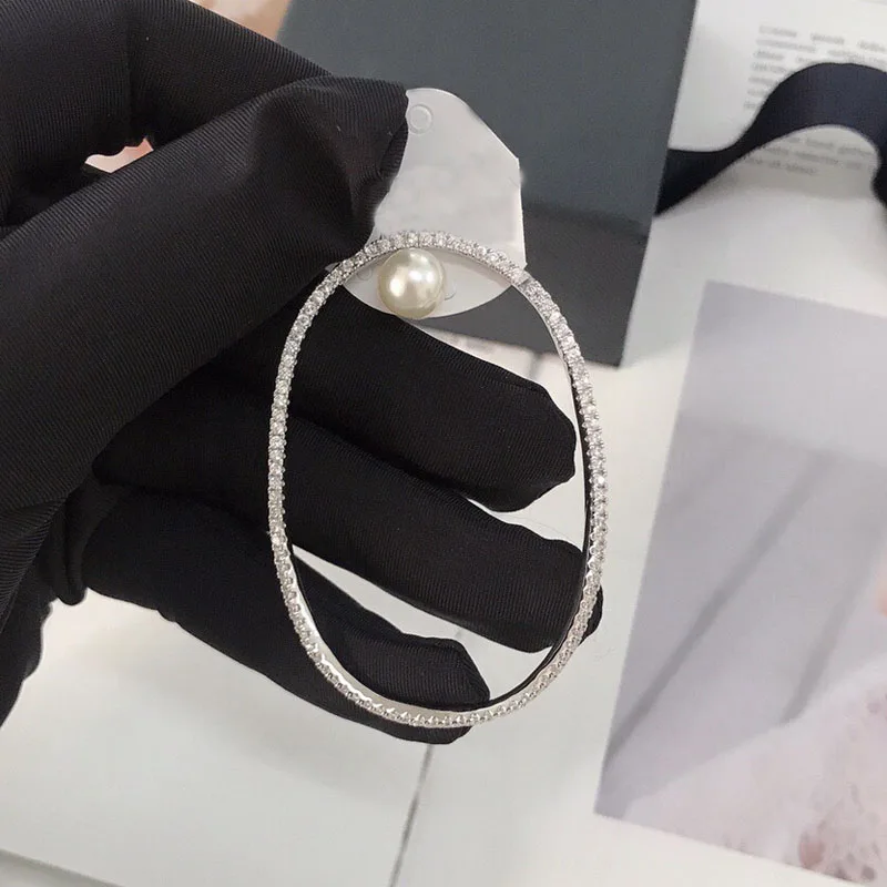 

UMGODLY1PC Fashion Paved Cubic Zirconia Stones Mono Big Circle Pearl Earring for Women December Jewelry