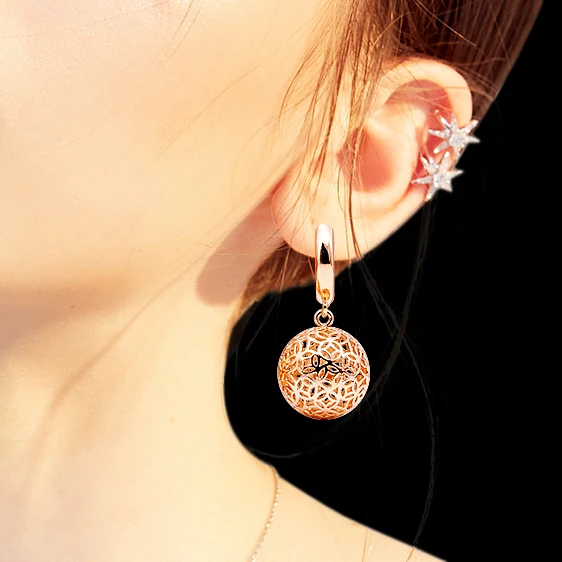 Модные серьги геометрические полые круглые золотые 585 висячие Женские