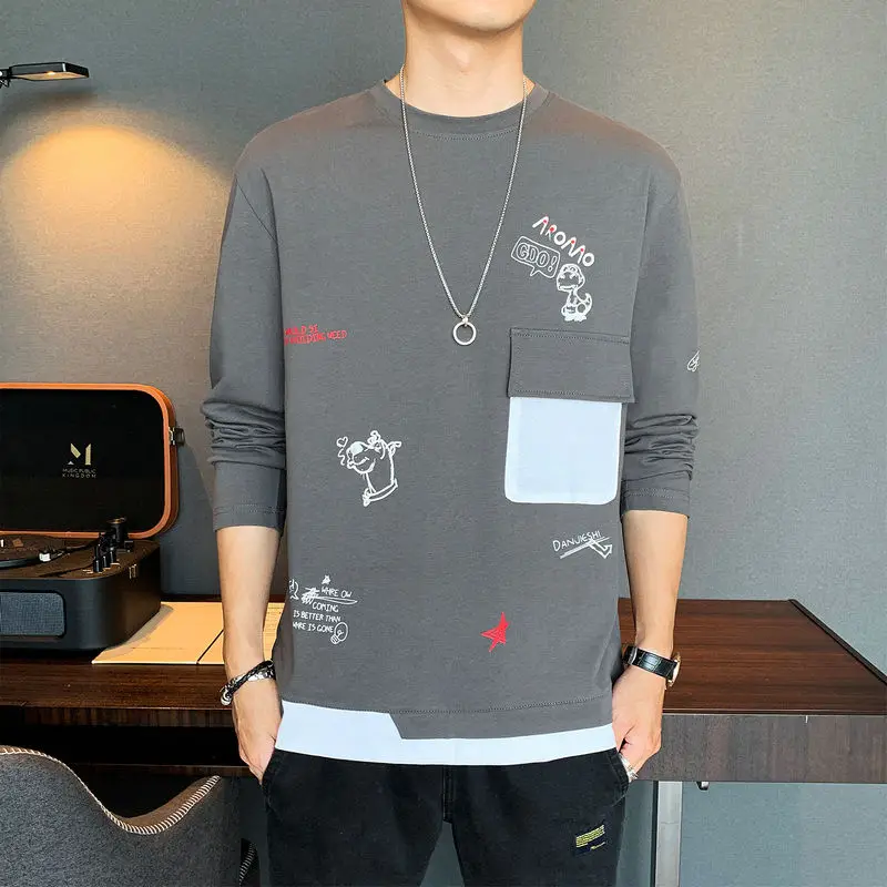 

Men's sweater long sleeve T-shirt trend loose spring wear new base coat men's clothes