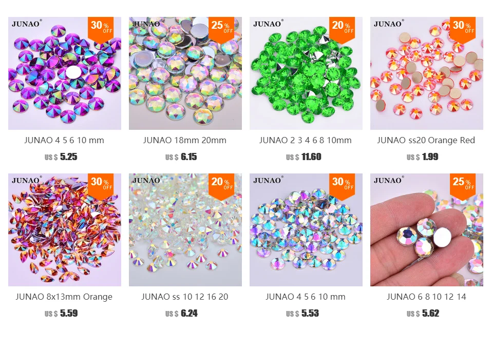 JUNAO ss6 ss12 ss16 ss20 ss30 Блестящий Кристалл AB стеклянные стразы для ногтей круглые камешки для дизайна ногтей кристалл с плоской задней частью не исправление стразы