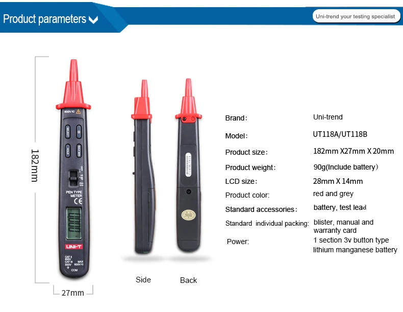 UT118B Pen Type Digital Multimeter Auto SCAN LCD backlight Non-Contact Voltage Detection 3000-Bit Counting Function AC/DC