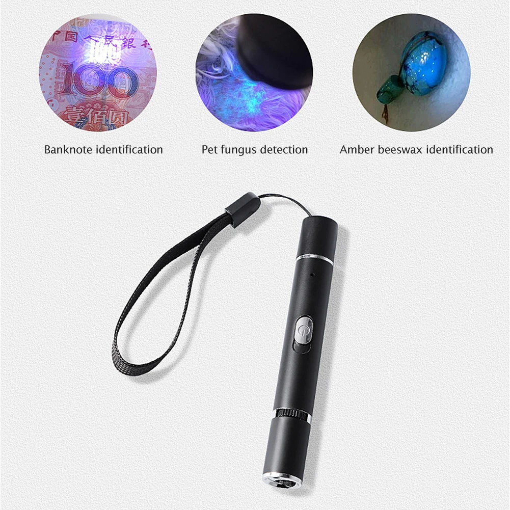 

Funny Kitten Teaser Stick Cat Moss Lamp Chase Detection UV Light Laser Pointer USB Rechargeable Pet Toys