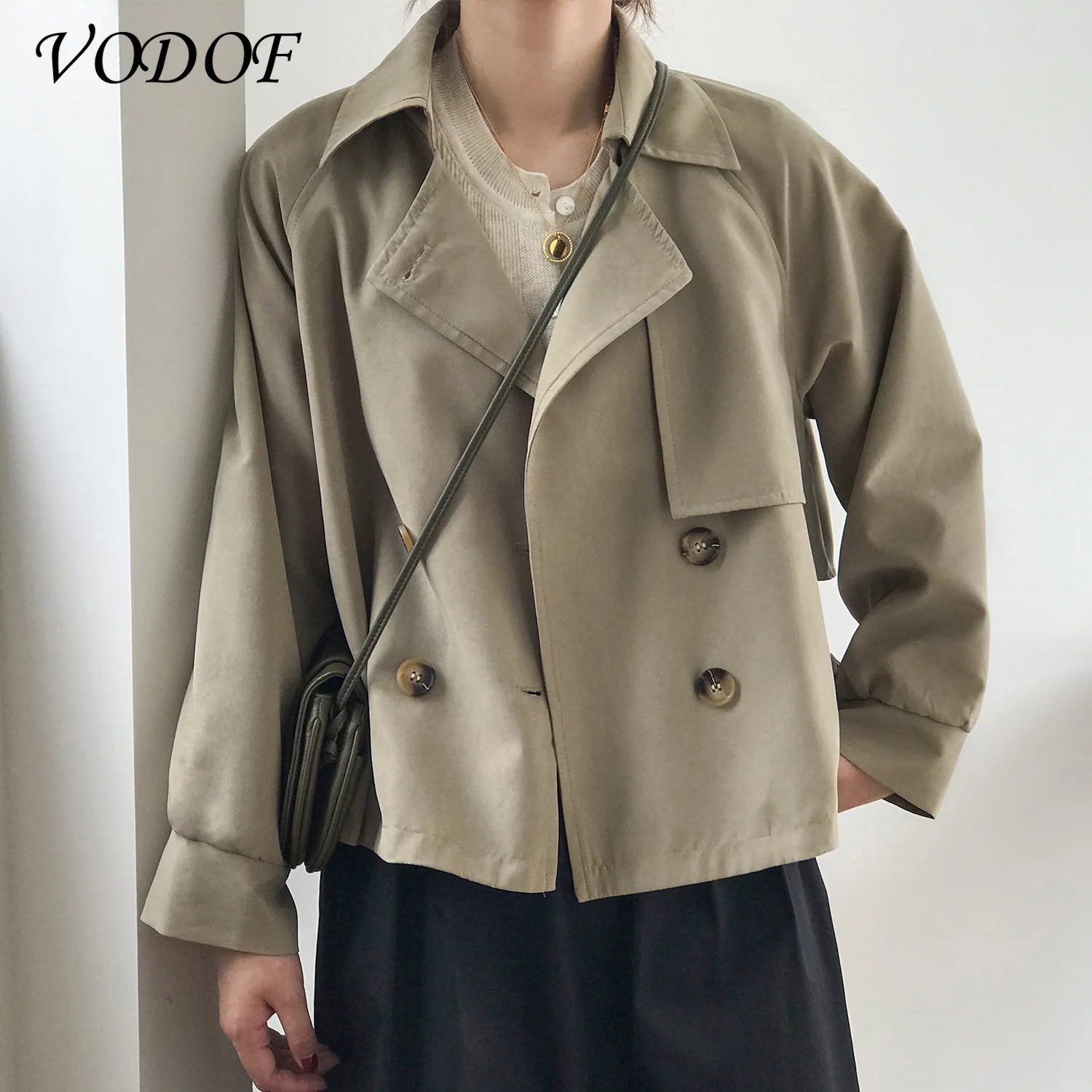 VODOF 2021 New Women's Windbreaker Autumn Lapel Double-breasted Lightweight Casual Mid-length Women's Windproof Coat Plus Size