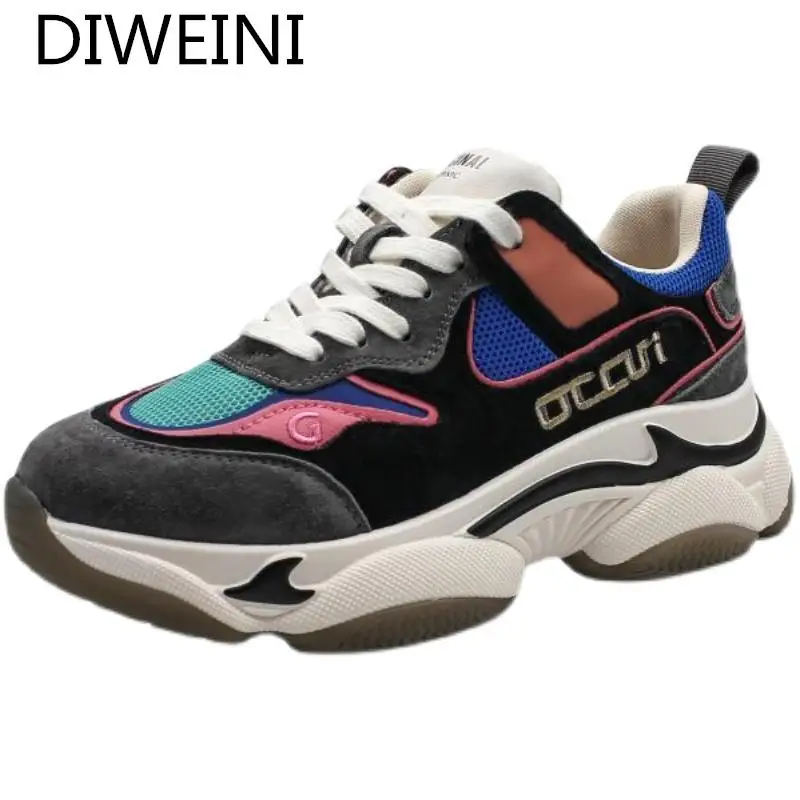 

2021 Fashion Women's Shoes Lace-up Color Matching Platform Shoes Women Mesh Breathable Sneakers Spring Comfortable Casual Shoes