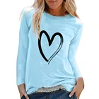 Женская блузка с принтом в виде сердца, 40 #, Классическая универсальная Рубашка с круглым вырезом и длинным рукавом, свободная разноцветная блузка, Рубашка Женская