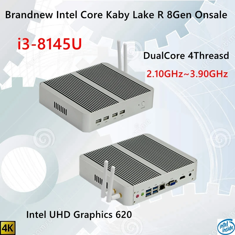 

Мини-ПК Kaby Lake R 8-го поколения, без вентилятора, с Intel UHD 620, win10, двухъядерным процессором, 4 потока, DDR4 2400 2666 NUC
