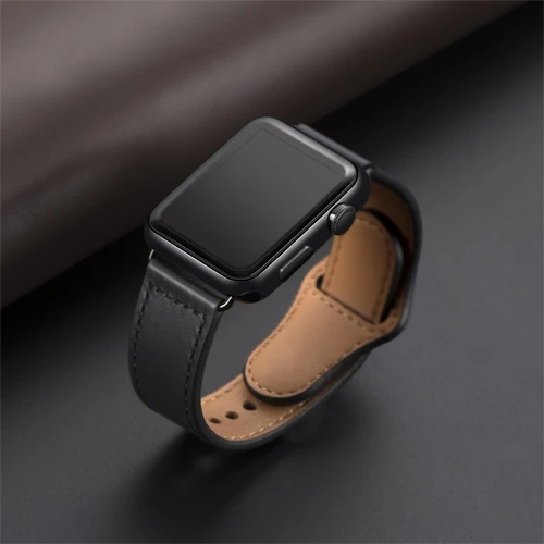Из натуральной кожи петлевой ремень для apple watch, ремешок 42 мм 44 мм apple watch 4 5 38 мм 40 мм, для iwatch, версия 3, 2, 1, correa, сменный Браслет - Цвет ремешка: NEW black