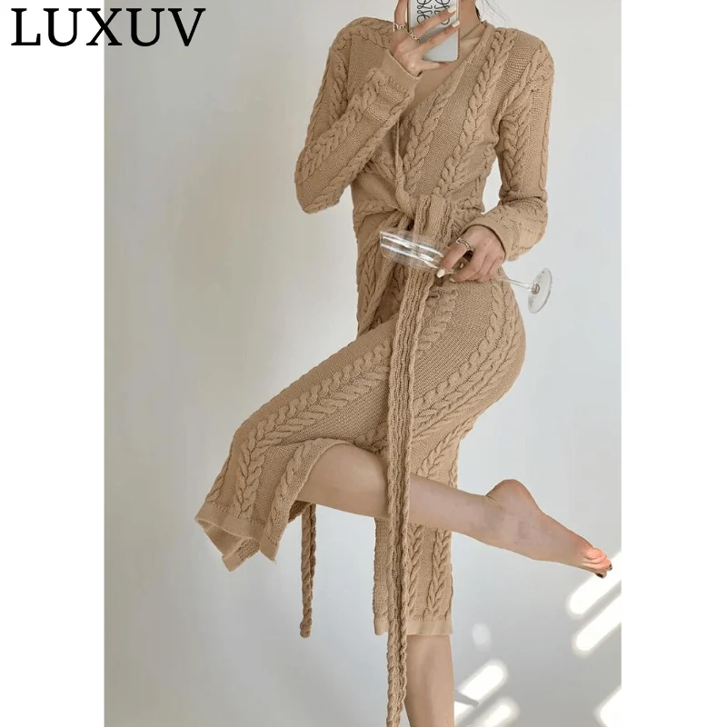 LUXUV Women's Dress Shirt Vintage Knitted Clothing Slim Office Lady Harajuku Fall Sukienka Aesthetic Elegant Long Robe Sweater