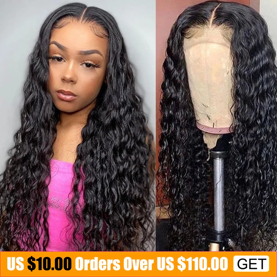 Brazilian 4x4 Water Wave Lace Closure Human Hair Wig Wet And Wavy Loose Deep Wave Lace Closure Wigs For Black Women 30 inch