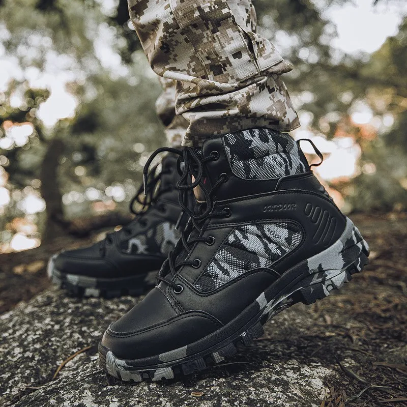Новинка Сезон осень зима Мужские ботинки Военные ботильоны на резиновой подошве