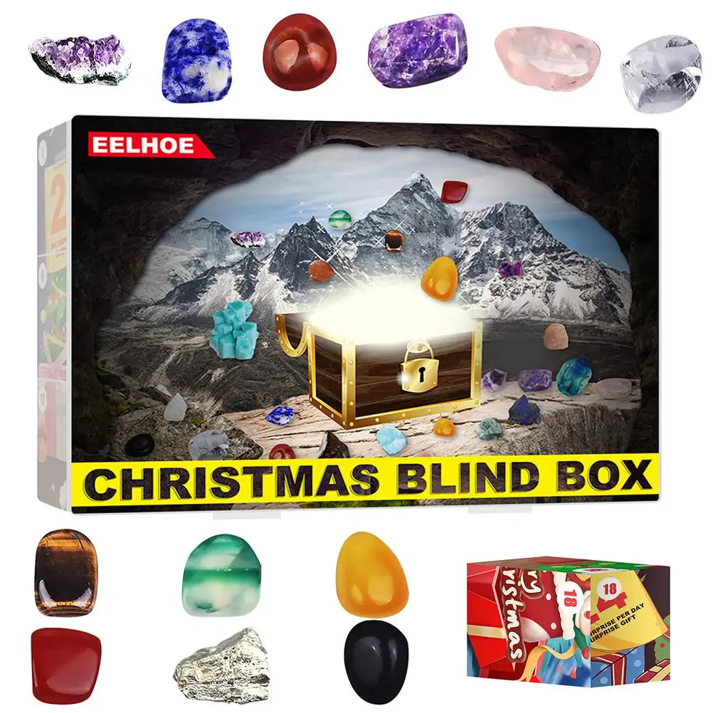 

Christmas 24 Days Countdown Blind Box for Kids Mineral Gift Box Toys Christmas Ore Blind Box Toys Xmax Oranment
