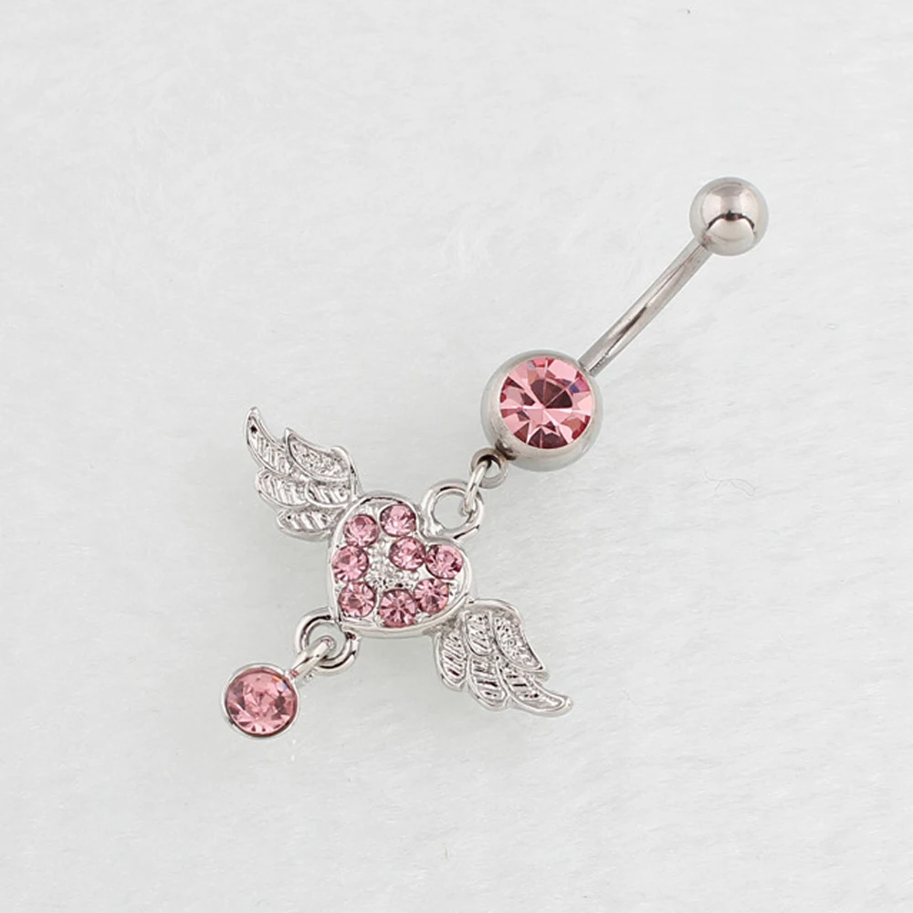 

Piercing Belly Navel Ring Pink Wing Heart Dangle Fashion Body Jewelery Navel Bar Accessories Stainless Steel