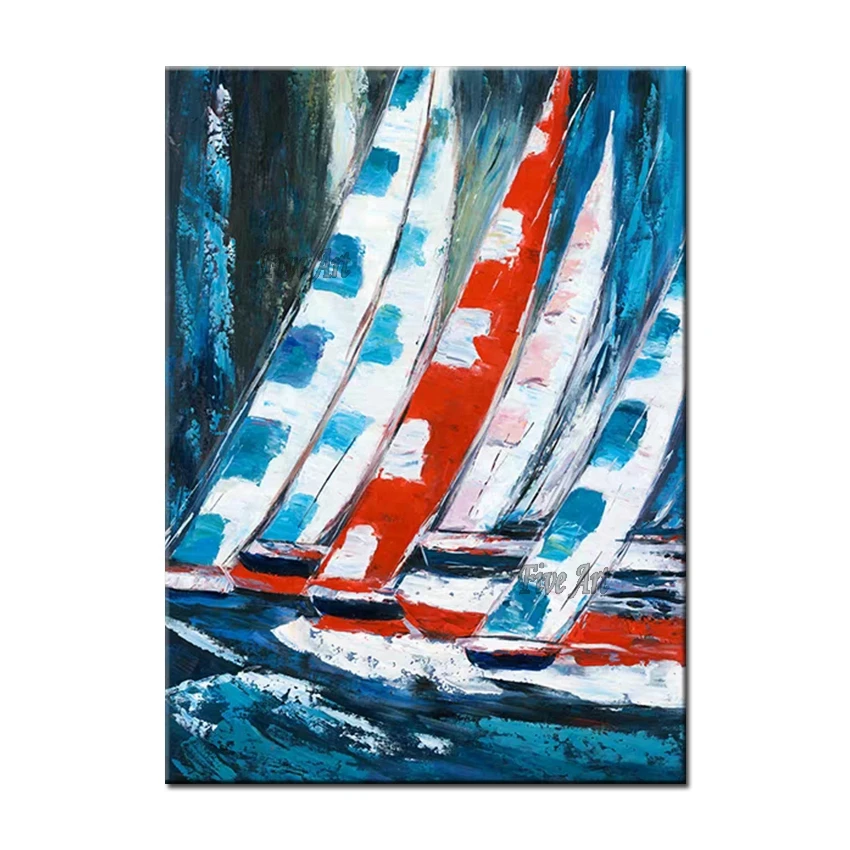 

Hand-painted Sailing Boat Ship Picture Canvas Art Unframed Hot Selling Abstract Texture Oil Painting Wall Art Modern Home Decor