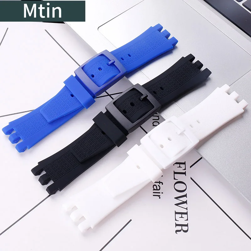 Silicone strap men's pin buckle For Swatch SVGK403 SVGK406SVGK409 mechanical watch rubber watch band accessories outdoor sports