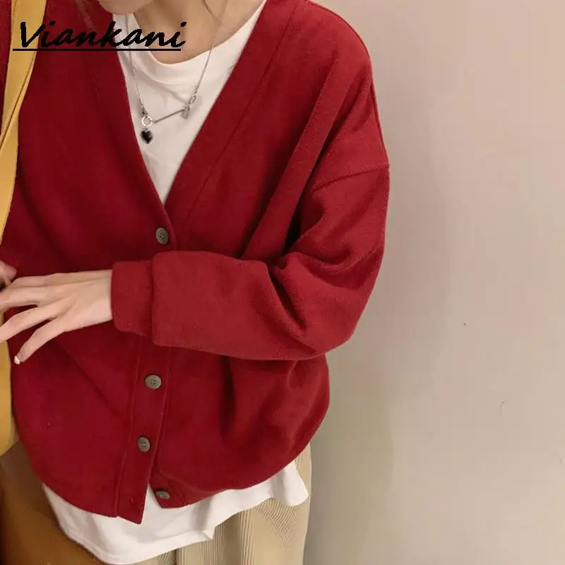

2colors Tops korean Women Autumn v neck short Cardigan Sweaters coat Female Outwear Knitted Sweater Cardigans tops