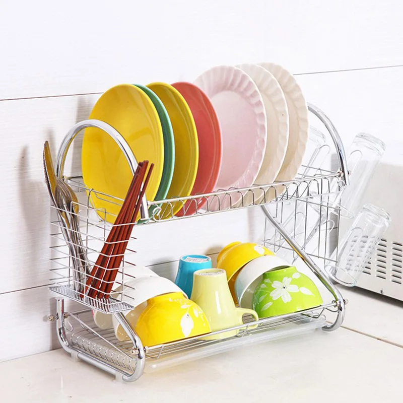 large dish drying rack cup drainer 2 tier strainer holder tray stainless steel kitchen accessories organizador de cocina free global shipping